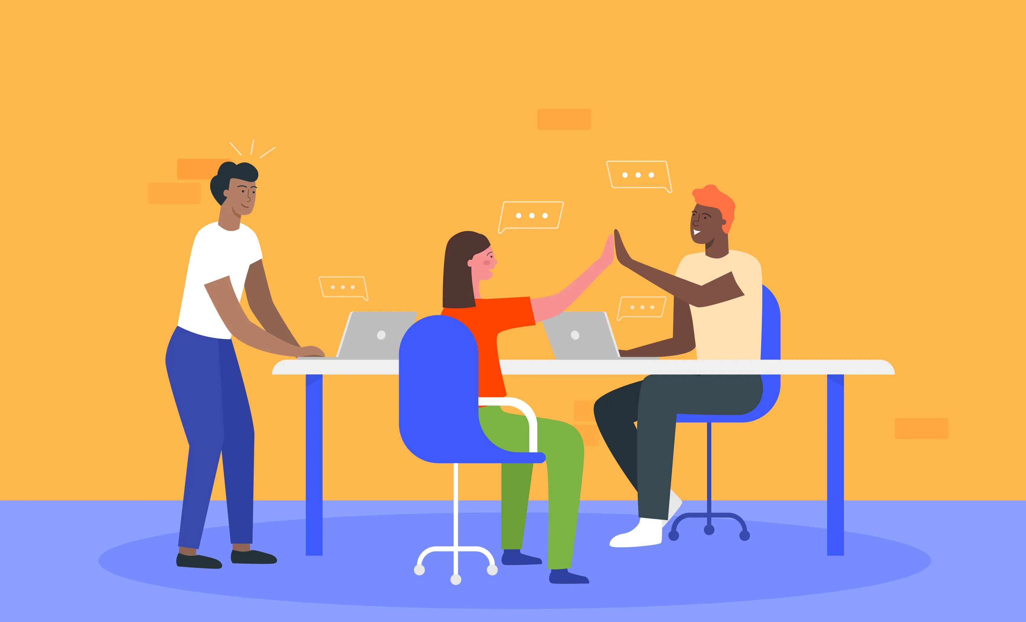 Illustration of a collaborative workplace team